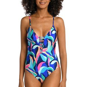 La Blanca  Painted Leaves Reversible Plunge One Piece